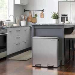 SONGMICS Cos de gunoi din inox cu 2 compartimente colectare selectiva, cu galeti interioare, 2x30litri, argintiu
