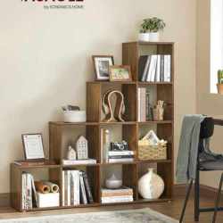 VASAGLE Biblioteca cu 10 compartimente, unitate de depozitare pentru decoratiuni, din lemn, 29x129x129cm, maro rustic