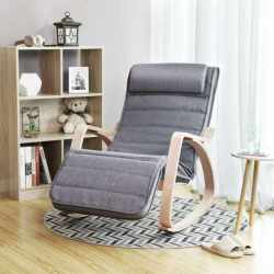 SONGMICS Scaun balansoar din lemn, suport picioare reglabil, maxim 150kg, 55x122x84cm, gri inchis