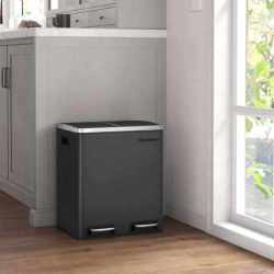 SONGMICS Cos de gunoi din inox cu 2 compartimente colectare selectiva, cu galeti interioare, 2x15litri, negru