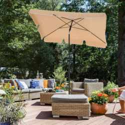 SONGMICS Umbrela terasa gradina sau plaja, cu inclinare, husa, 200x125cm, taupe
