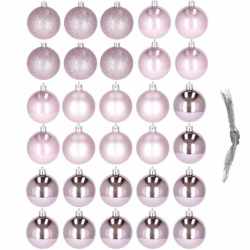 Set globuri de Craciun, 30 bucati, 4 modele, 3 cm, roz