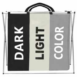 Cos de rufe cu 3 compartimente, cadru aluminiu, 60x40x68cm, 146 litri
