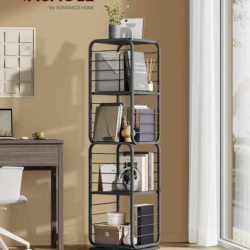 VASAGLE Biblioteca rotativa 360 grade, cadru metalic, cu 5 polite MDF, 43x43x158cm, negru