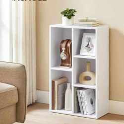 VASAGLE Biblioteca, raft cu 5 unitati de depozitare, pentru living, din lemn, 50x24x80cm, alb