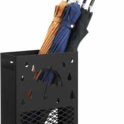 SONGMICS Suport metalic pentru umbrele, cu carlige si tava de picurare, 28x12x41cm, negru