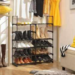 SONGMICS Raft de depozitare pantofi pe 10 niveluri, metal, instalare modulara, 30x45x174cm, negru