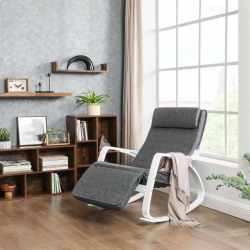 SONGMICS Scaun balansoar din lemn, suport picioare reglabil, maxim 150kg, 67x115x91cm, gri si alb