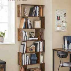 VASAGLE Biblioteca, raft cu 6 unitati de depozitare, pentru living, din lemn, 24x190x70cm, maro rustic