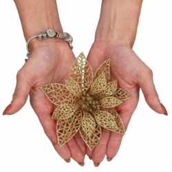 Set 10 ornamente pentru bradul de Craciun, stea Poinsettia, 14cm, auriu