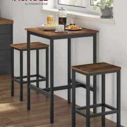 VASAGLE  Masa de bar pentru bucatarie, patrata, inalta, cadru de otel, 60x60x92cm, stil industrial, maro rustic si negru
