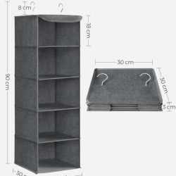 SONGMICS Raft suspendat organizator pentru dulapuri, pliabil, textil, 30x30x90cm, gri