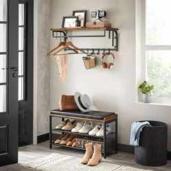 VASAGLE Cuier de perete cu raft de depozitare, 5 carlige, 30x80x27 cm, maro rustic