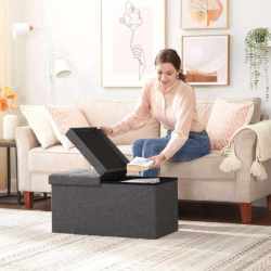 SONGMICS Taburet pliabil cu sezut moale, spatiu de depozitare 80litri, maxim 300kg, 76x38x38cm, gri