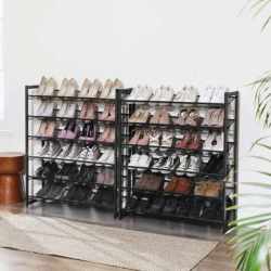 SONGMICS Raft pentru pantofi suprapozabil, pe 12 nivele, din metal, cu rafturi reglabile, pentru 48-60 perechi, 31x 93x223cm, negru