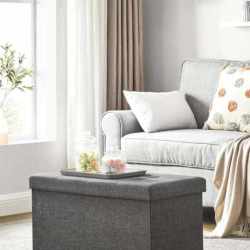 SONGMICS Taburet pliabil cu sezut moale, spatiu de depozitare 80litri, maxim 300kg, 76x38x38cm, gri inchis