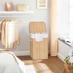 SONGMICS Cos de rufe din bambus, pliabil, cu captuseala detasabila lavabila, 72L, 40x30x60cm, natural