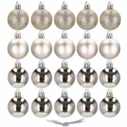 Set globuri de Craciun, 20 bucati, 3 modele, 4 cm, argintiu rose