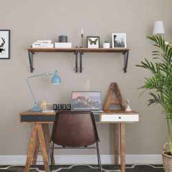 VASAGLE Rafturi de perete suspendate, set 2 bucati, 60x20x33cm, stil industrial, maro rustic si negru