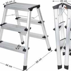 SONGMICS Scara dubla din aluminiu, multifunctionala, sarcina 150kg, cu 3 trepte, 59x44x62cm