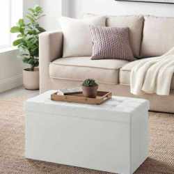 SONGMICS Taburet pliabil cu sezut moale, spatiu depozitare 80 litri, max 300kg, 76x38x38 cm, alb