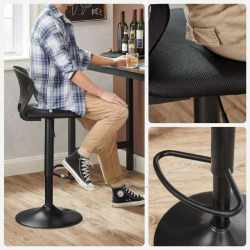 SONGMICS Set 2 scaune de bar captusite, reglabile, cu spatar si suport pentru picioare, rotatie la 360, 39x42x107cm, negru