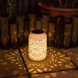 Felinar decorativ solar, LED, pentru exterior, 12x12x18.5cm, alb
