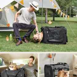 FEANDREA Geanta transport animale de companie, pliabila, din material textil, marime M, 60x42x42cm, negru