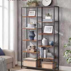 VASAGLE Biblioteca cu suport de depozitare pe 5 etaje, 30x100x170cm, stil industrial, maro rustic si negru