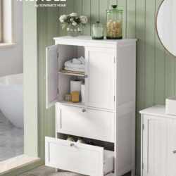 VASAGLE Dulap de baie, din MDF, cu 2 sertare si 2 usi, raft reglabil, 30x60x110cm, alb