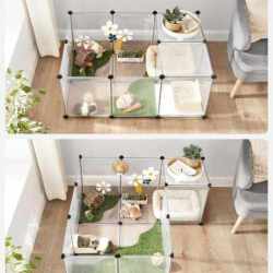 SONGMICS Tarc pentru animale mici rozatoare, din plastic, modulara DIY, 143 x 73 x 46 cm, alb
