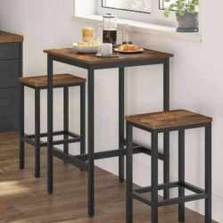 VASAGLE Set masa si scaune de bar, masa 60x60x90cm si 2 scaune 30x40x65cm, stil industrial, maro rustic