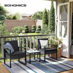 SONGMICS Set de mobilier pentru terasa sau balcon, din poliratan PE, masa si 2 scaune, negru