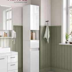 VASAGLE Dulap de baie tip coloana, din MDF, cu sertar si 2 usi, 30x30x170cm, alb
