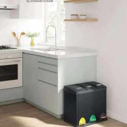 SONGMICS Cos de gunoi din otel cu 3 compartimente colectare selectiva, cu galeti interioare, 3x8litri, negru mat