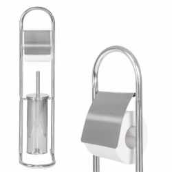 Stand cu perie WC si suport hartie igienica, inox, 72cm, argintiu