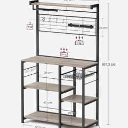 VASAGLE Raft de bucatarie cu spatiu pentru cuptorul cu microunde, banda magnetica cutite, suport role de bucatarie, 42x90x167cm, gri
