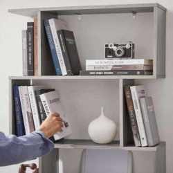 VASAGLE Biblioteca, raft cu 6 unitati de depozitare, pentru living, din lemn, 24x190x70cm, gri stejar