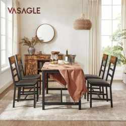 VASAGLE Set 2 scaune de living, tapitate, cu spatar, stil industrial, 43x43x96 cm, maro rustic si negru