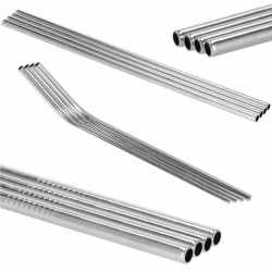 Set 8 paie metalice argintiu, reutilizabile, cu husa depozitare si perii curatat, 215x6 mm
