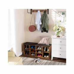 VASAGLE Banca pentru hol cu suport pentru pantofi, 10 compartimente, cu perna, 104x48x30cm, maro rustic