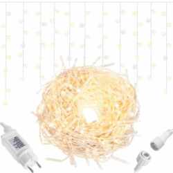 Instalatie luminoasa tip turturi LED exterior/interior, 300 LED-uri alb cald cu flash alb rece, 12 m, IP44, conectabila