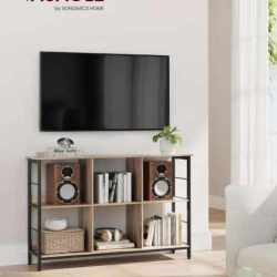 VASAGLE Biblioteca, raft cu 6 unitati de depozitare, din lemn, 33x120x80 cm, gri stejar