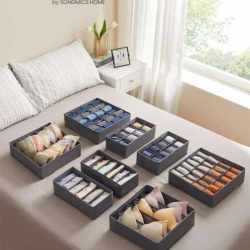 SONGMICS Organizatoare dulap sau sertar, set 8 cutii de depozitare a lenjeriei de corp, pliabile, 64x48x10cm, gri