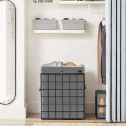SONGMICS Cos de rufe pliabil cu cadru metalic, sac detasabil si lavabil, 90L, 48x33x58cm, negru si gri