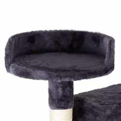 Ansamblu de joaca pentru pisici, cu loc pentru zgariat, ascuns, culcus, minge, sfoara, 203cm, gri inchis