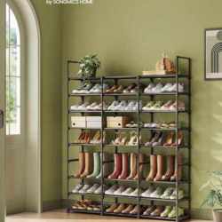 SONGMICS Raft pentru pantofi metalic, personalizabil, pana la 48 perechi, 30x129x158 cm, negru