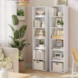 VASAGLE Biblioteca verticala 40x24x179 cm, 6 rafturi din care 4 reglabile, PAL alb mat