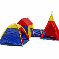 Set corturi de joaca 5 in 1 cu tunele si casuta, pliabil, pentru interior si exterior, multicolor