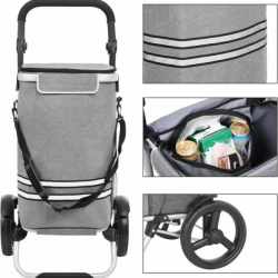 SONGMICS Carucior de cumparaturi piata, pliabil, compartiment frigorific, multifunctional, 44x35x100 cm, gri